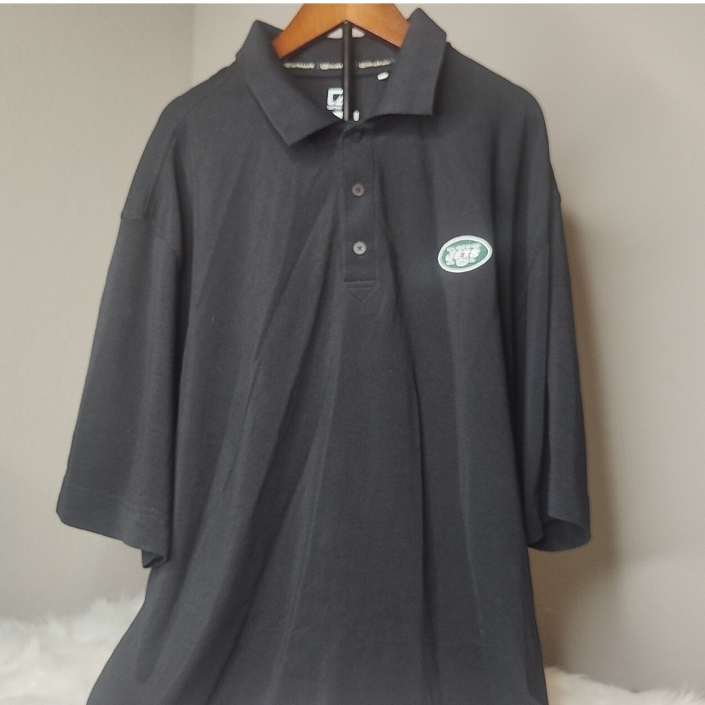 Cutter & Buck Polo Shirt Mens XL Black NY Jets CB DryTec Moisture Wicking NFL